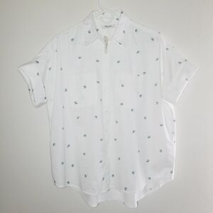 Madewell White Cotton Courier Shirt Palm Print Women’s Small Oversized Vacation
